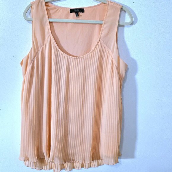 Jessica Simpson Peach Pleated Chiffon Sleeveless Blouse / Tank Size 1X - Picture 1 of 5